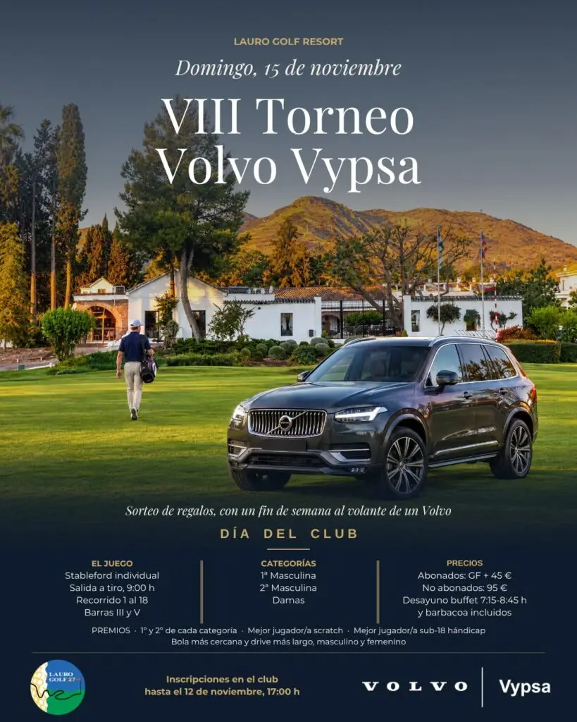 Cartel del VIII Torneo Volvo Vypsa, torneo de golf en Málaga del Día del Club de Lauro Golf